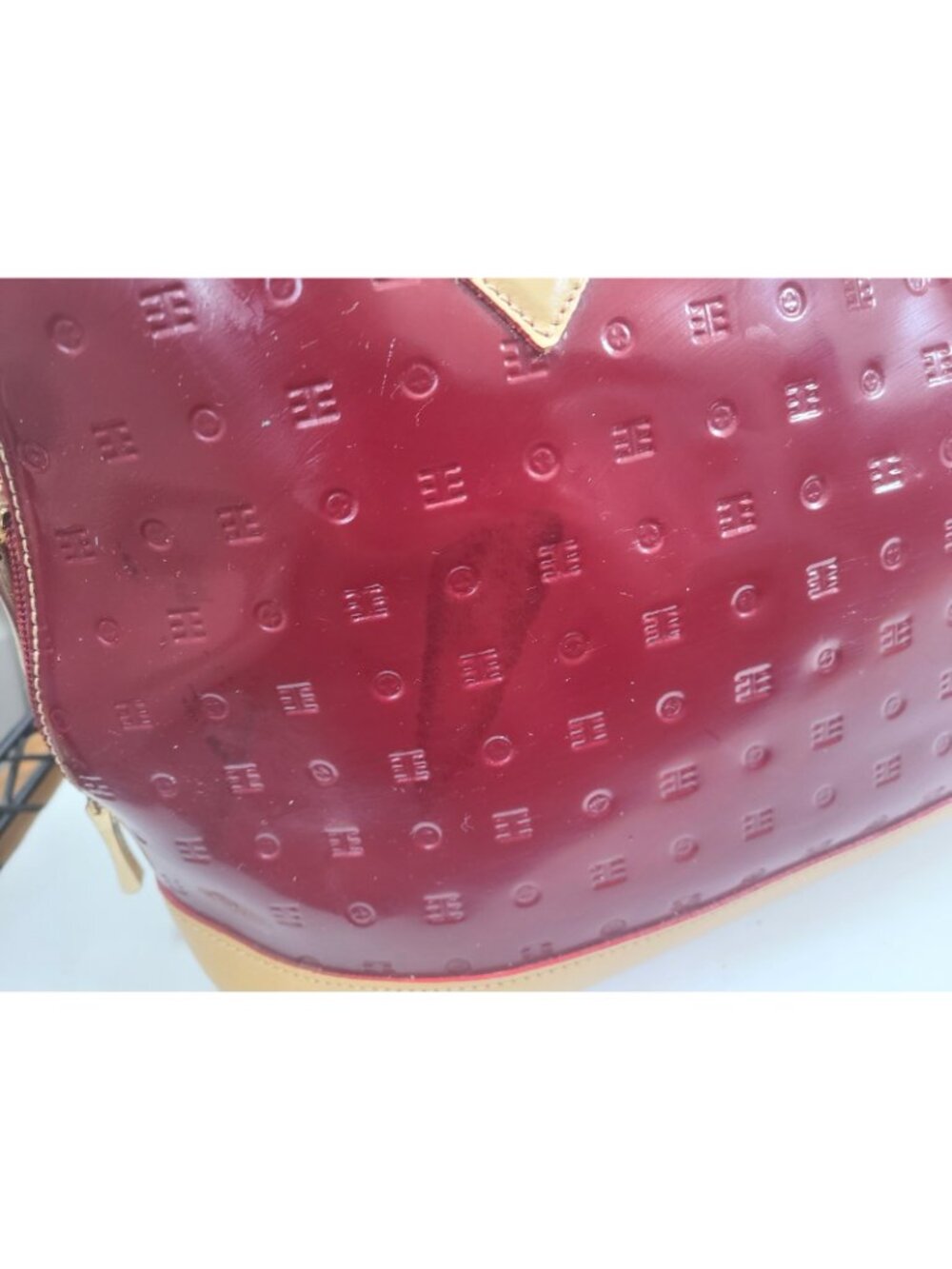 Arcadia Red Patent Satchel Top Handle Bag Gold Hardware Zip Closure Women - Picture 7 of 16